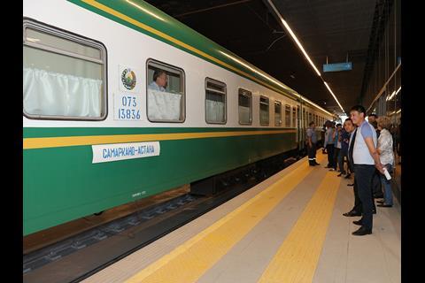 The first international service arrived at Astana's Nurly Zhol station from Samarkand on June 3.